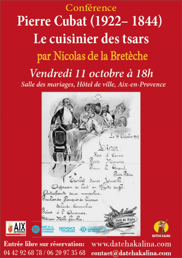 Affiche. Conférence — A la table des tsars, par Nicolas de la Bretèche. 2019-10-11